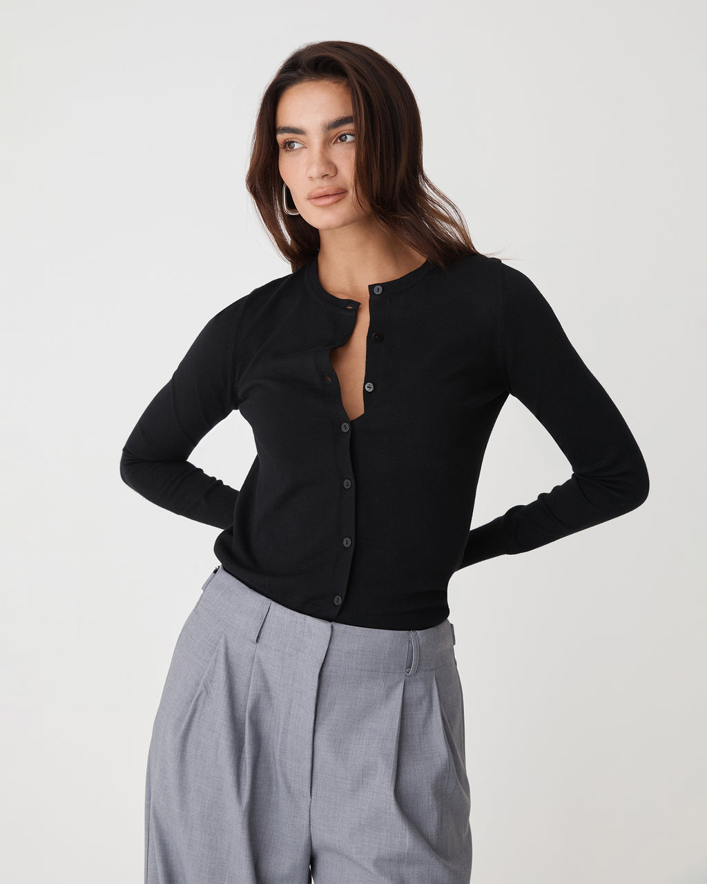 Joyce Knit Cardigan in black — close-up view