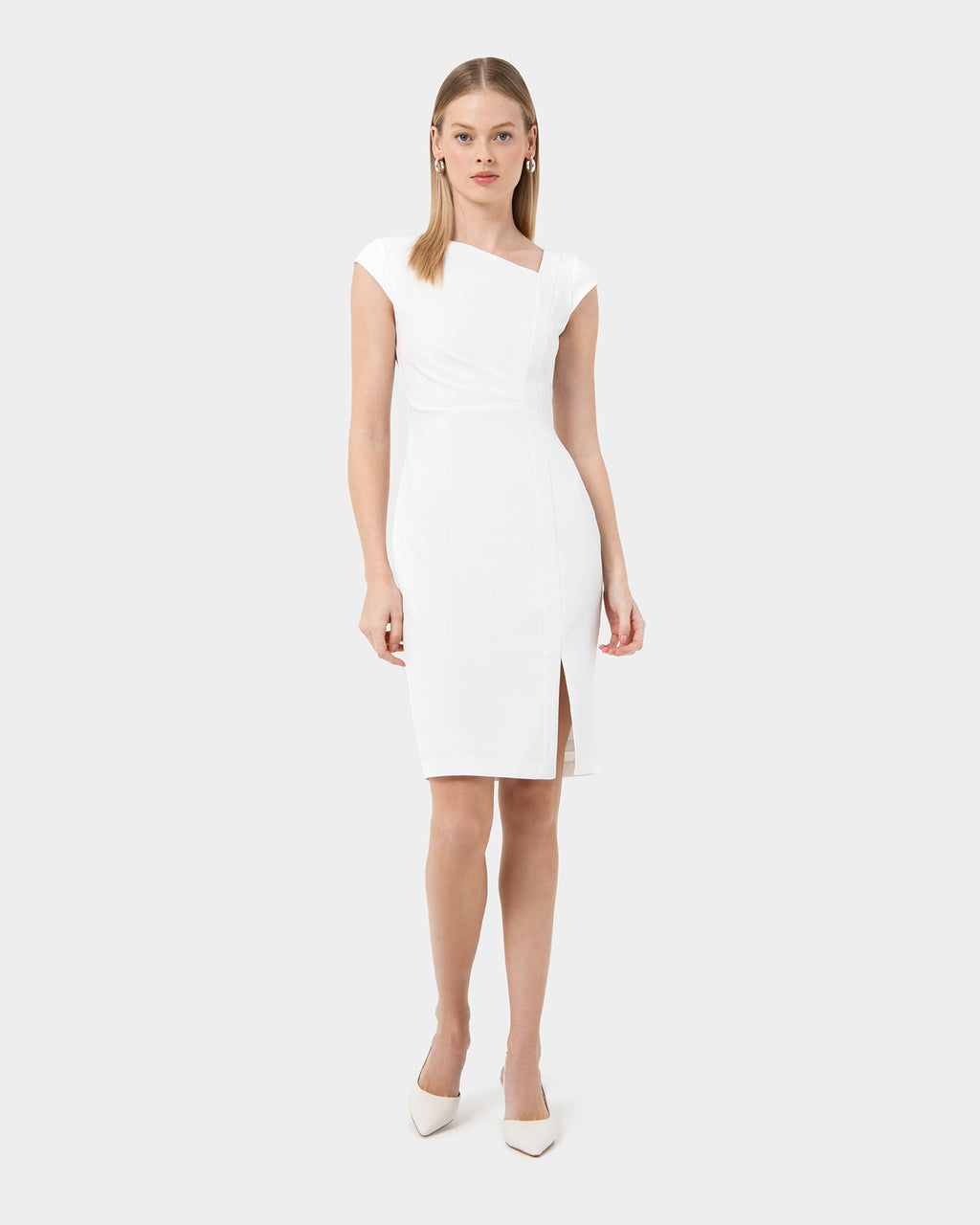 New Kenzie Asymmetric Dress in ivory — full-length view