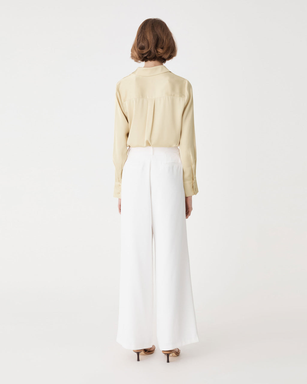 Lila V-Neck Satin Blouse in buttercup — back view