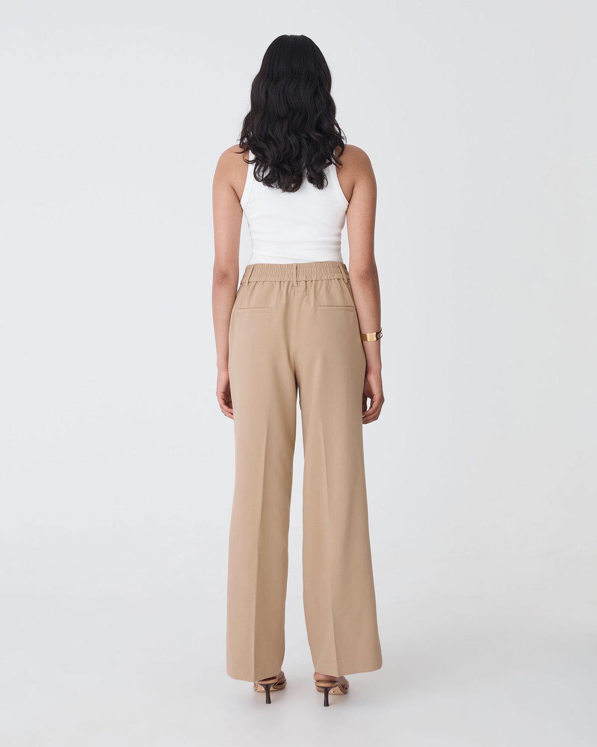 Nikki Tailored Elastic Pants in warm taupe — back view