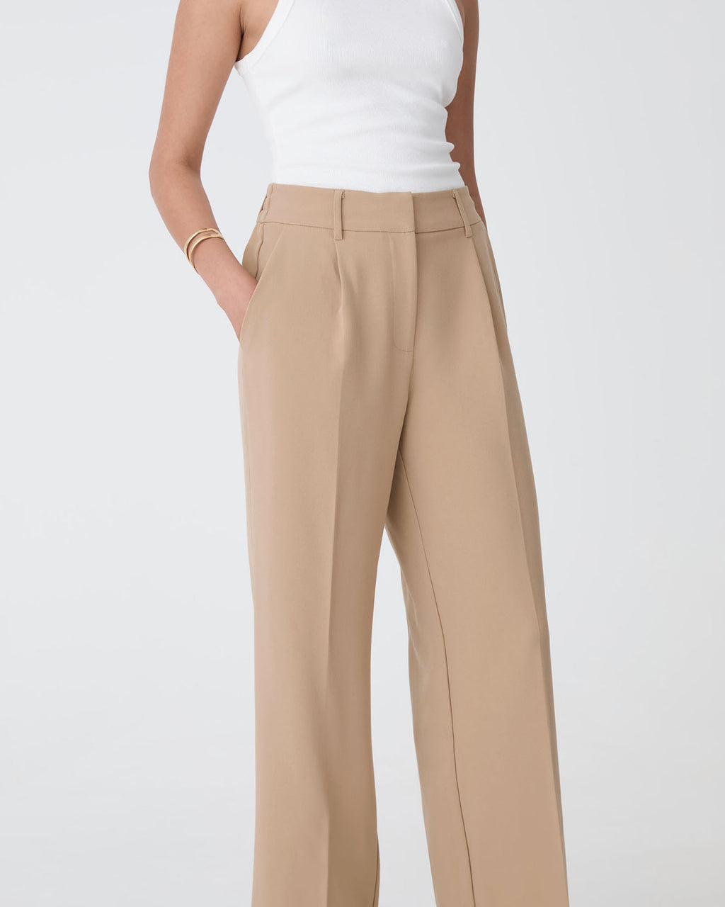 Nikki Tailored Elastic Pants in warm taupe — side view