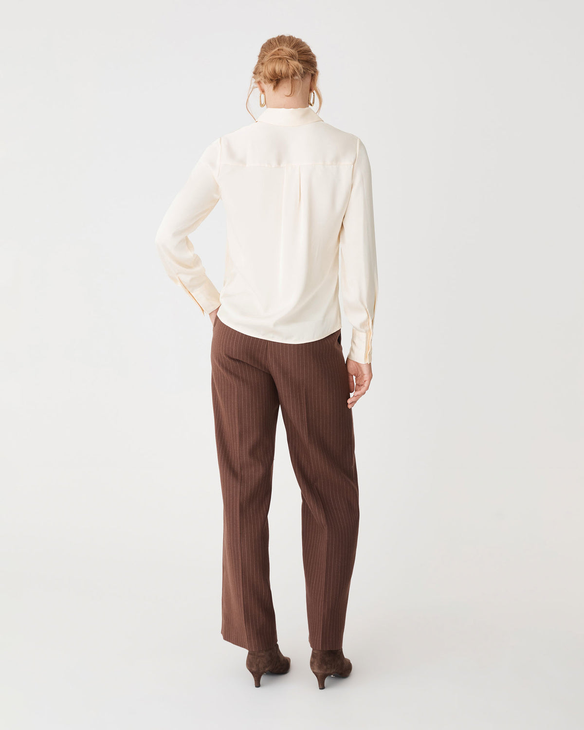 Mae Satin Shirt in champagne — back view