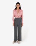 Mae Satin Shirt in rouge pink — full-length view