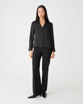 Lila V-Neck Satin Blouse in black — full-length view