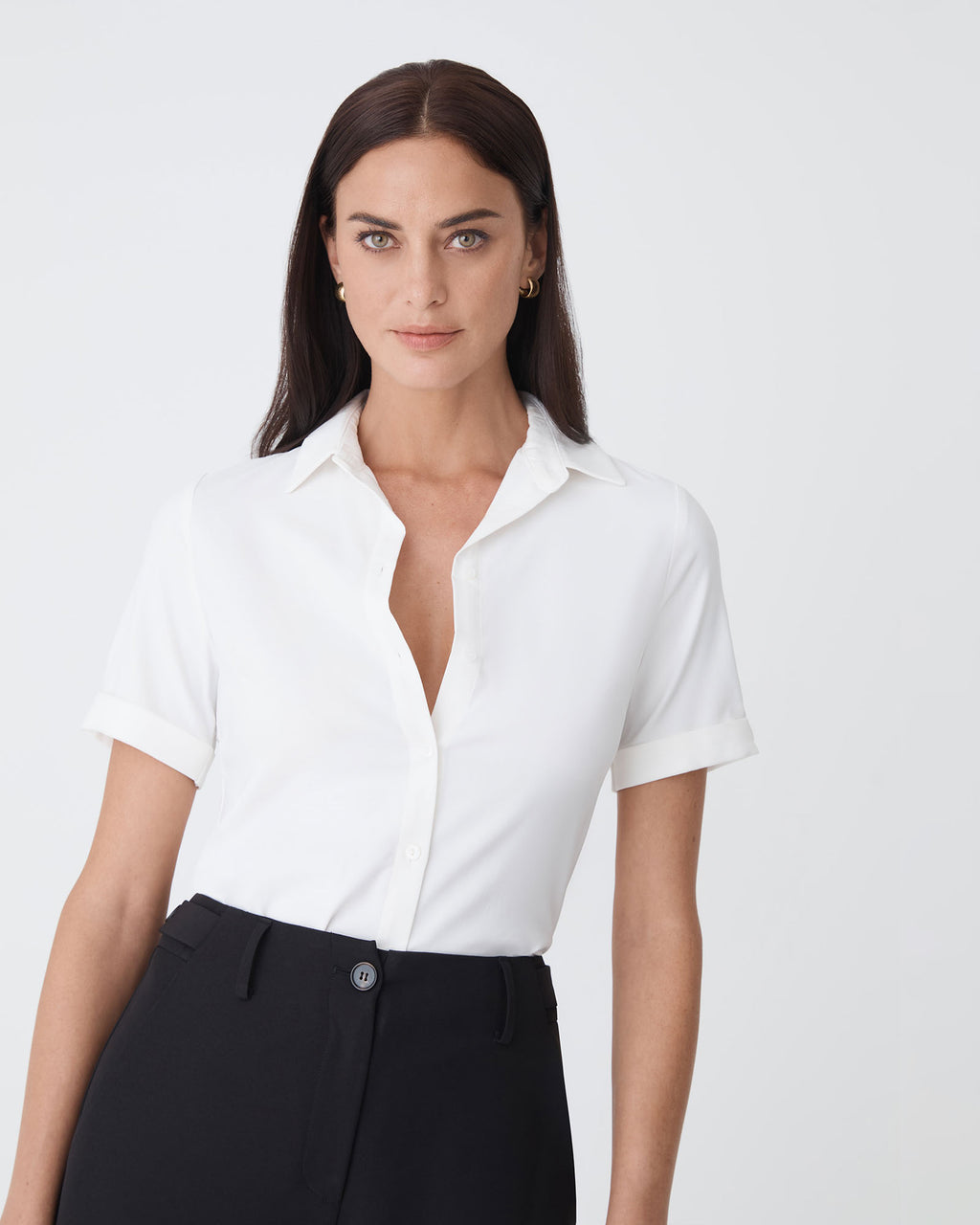 Morgan Short Sleeve Cuff Shirt in ivory — close-up view 2