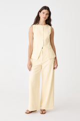 Rylan Wide Leg Pants in butter, front view worn with matching longline button vest