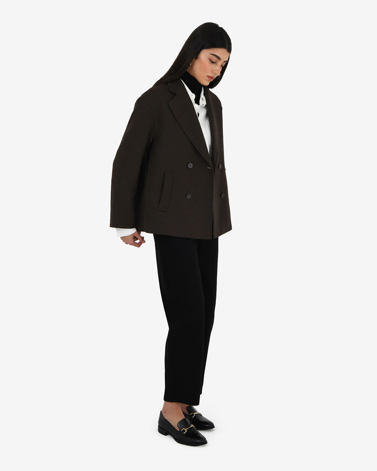 Tamara Cropped Peacoat in ganache — side view
