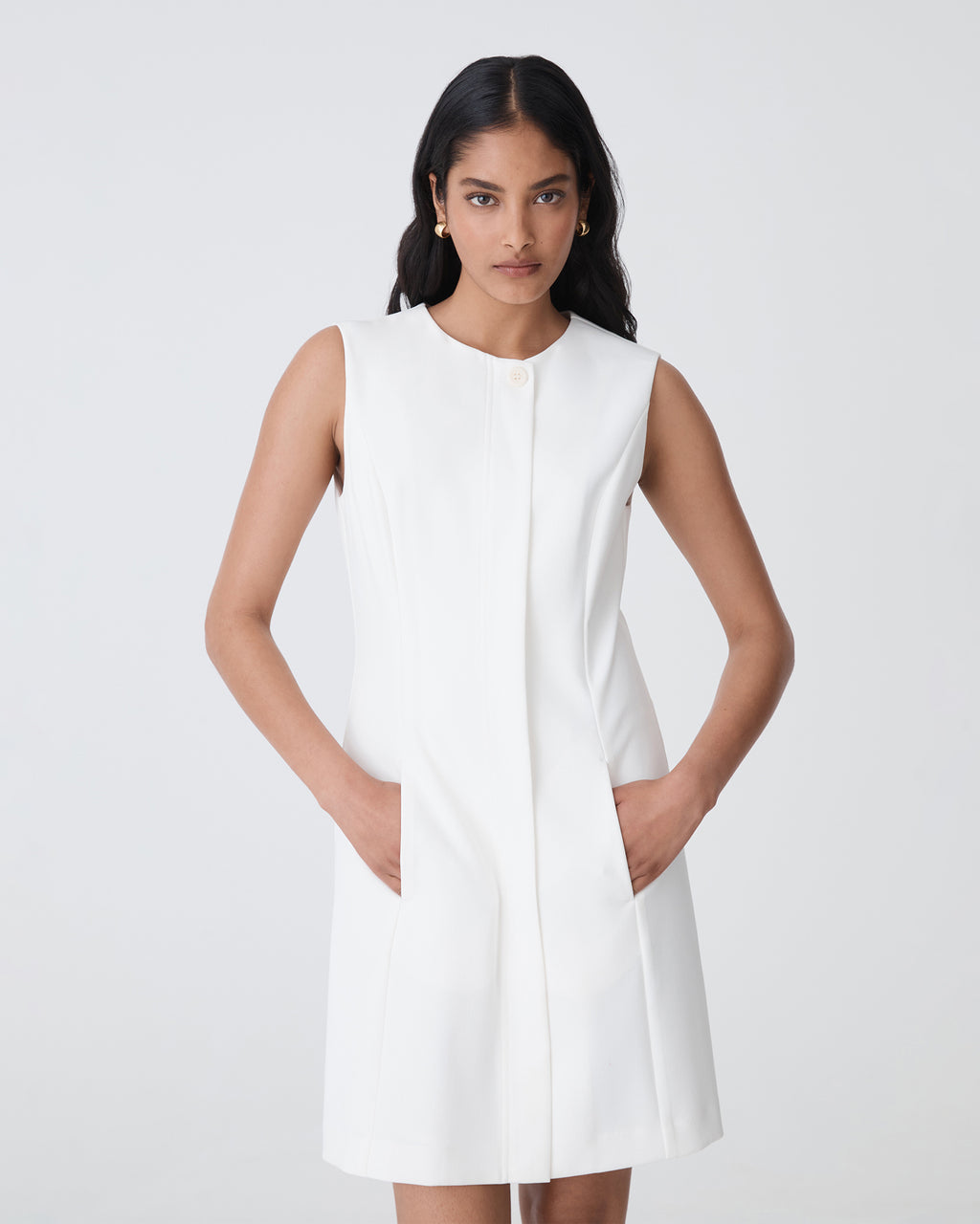 Pera Concealed Panel Dress in ivory — close-up view