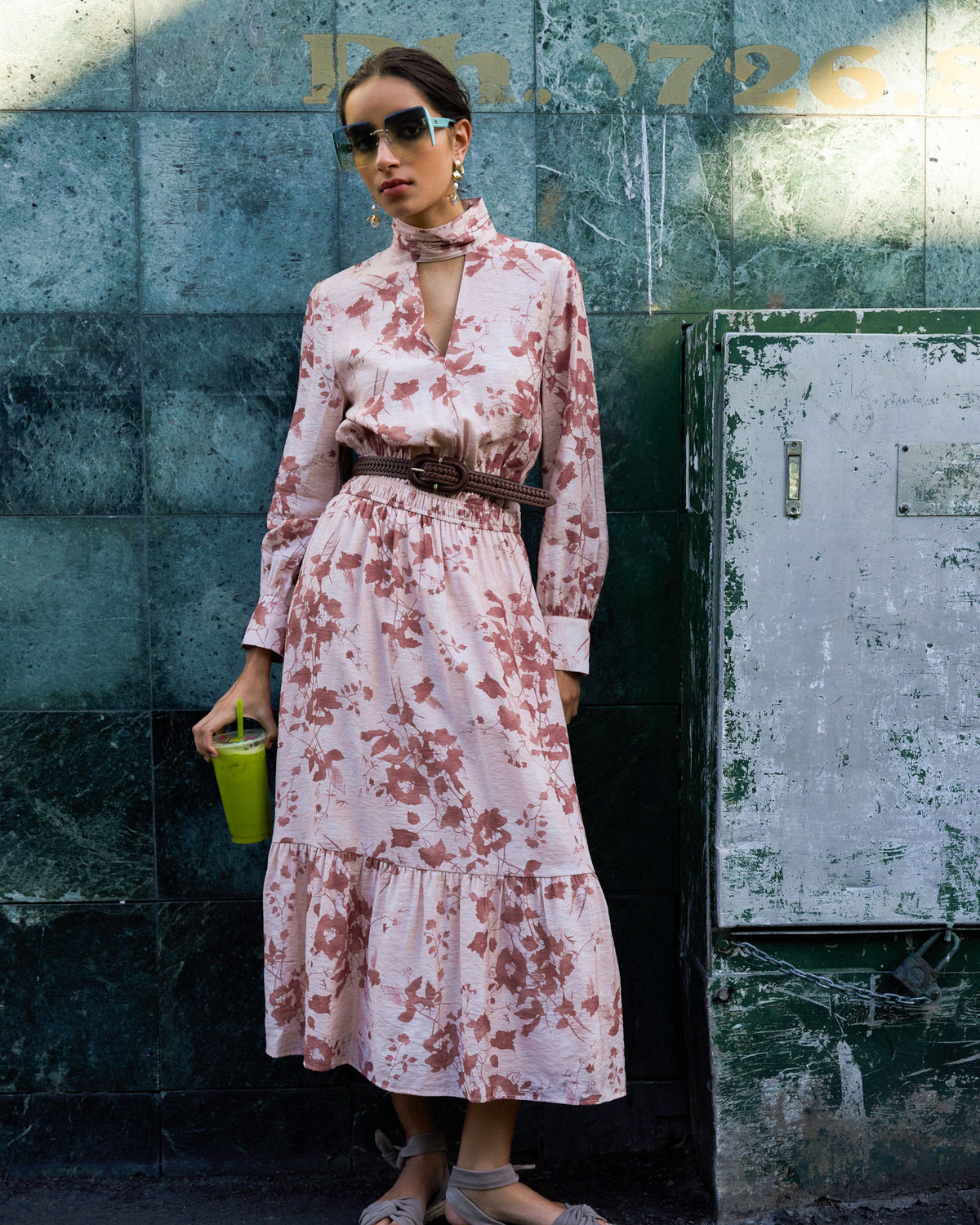 Lesley Tiered Floral Dress in pink floral — alternate view