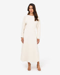 Karina Dolman Midi Dress in ecru — full-length view