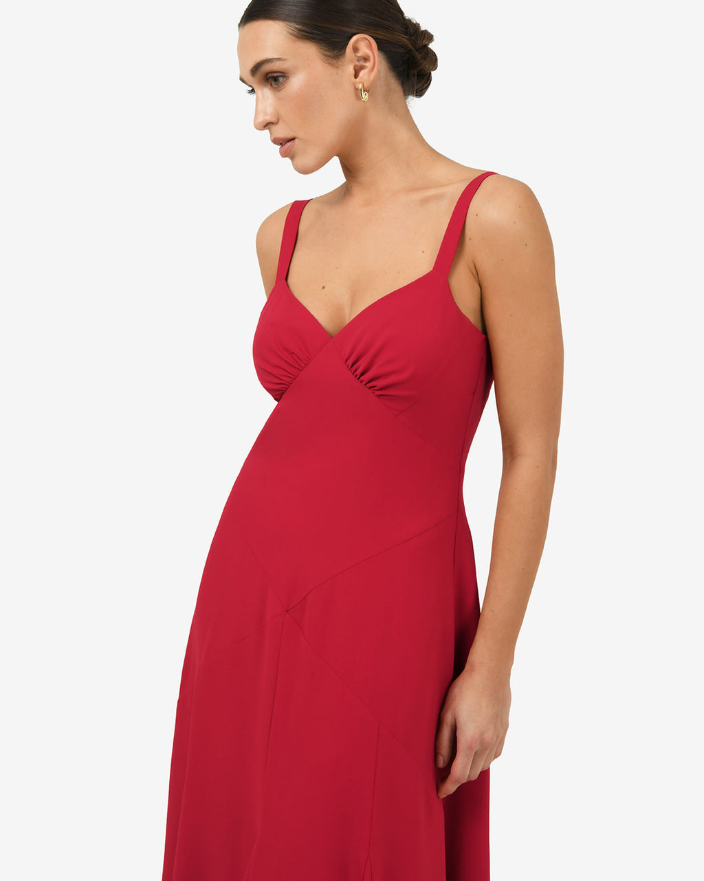 Maria Godet Panel Dress in crimson — close-up view