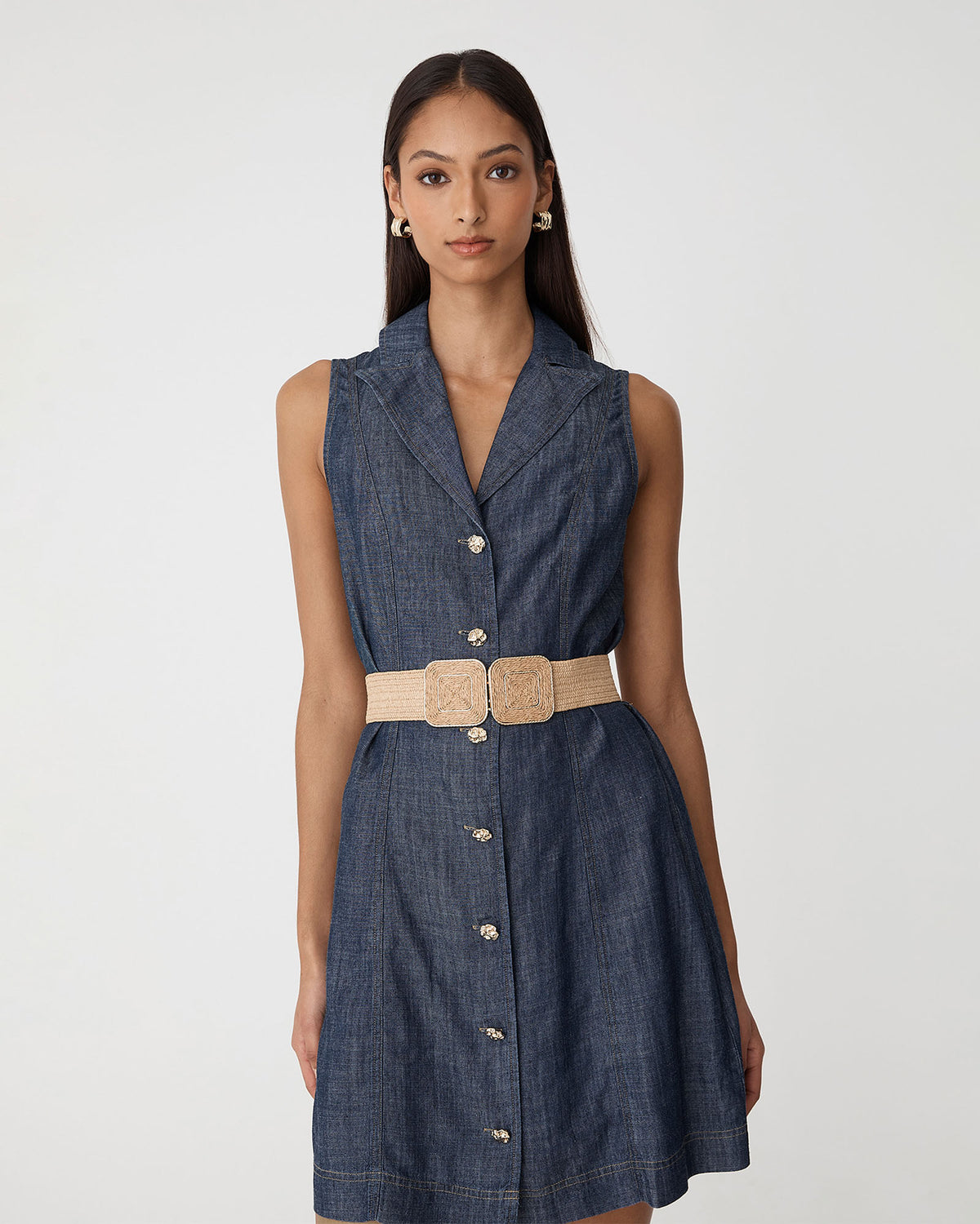 Scarlette Tencel Denim Dress in denim blue — close-up view