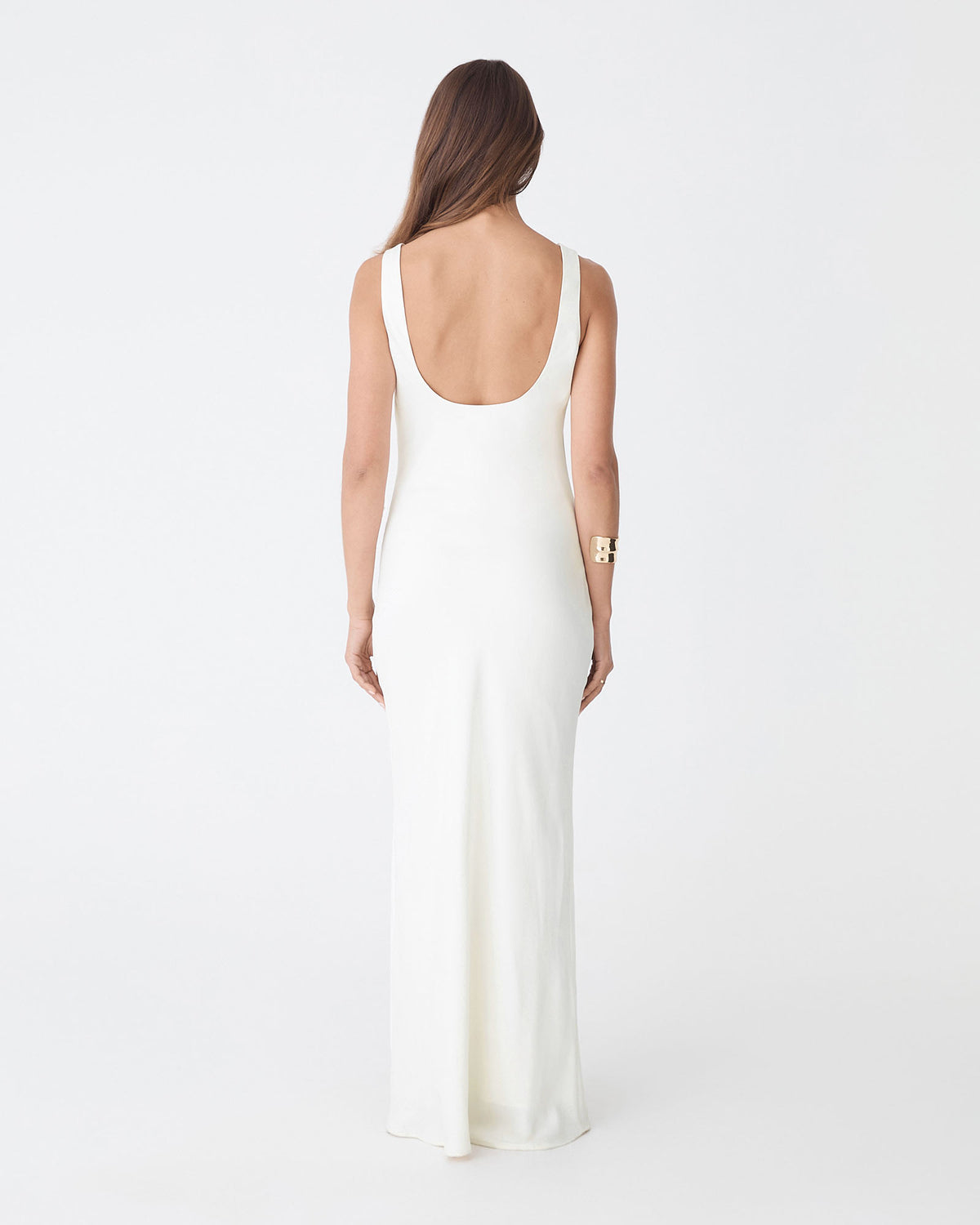 Calliope Bias Cut Slip Dress in ivory — back view