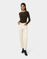 Alex Boyfriend Jeans in ecru — full-length view