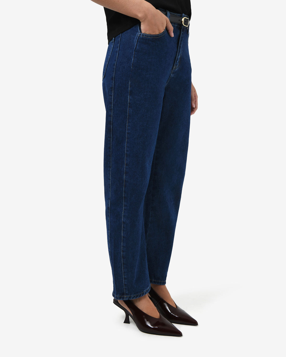 Bondi Barrel Leg Jeans in classic blue — side view