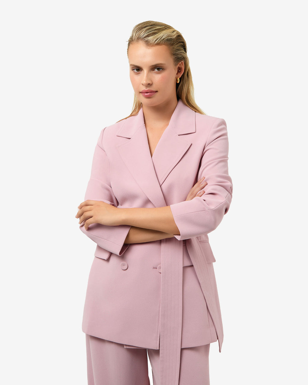Rumy Double Breasted Blazer in pink — close-up view 2