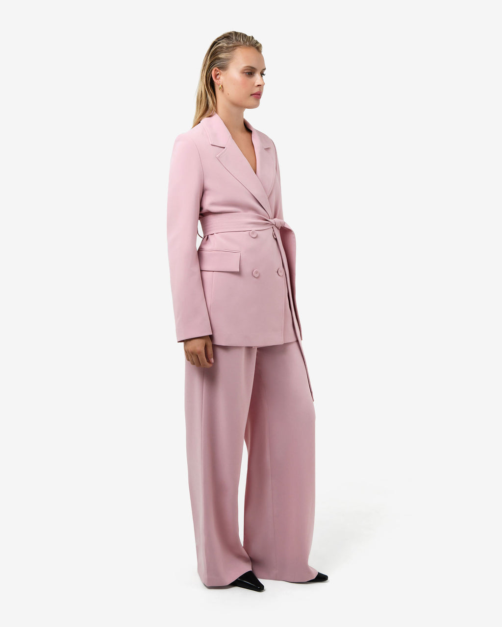 Rumy Double Breasted Blazer in pink — side view