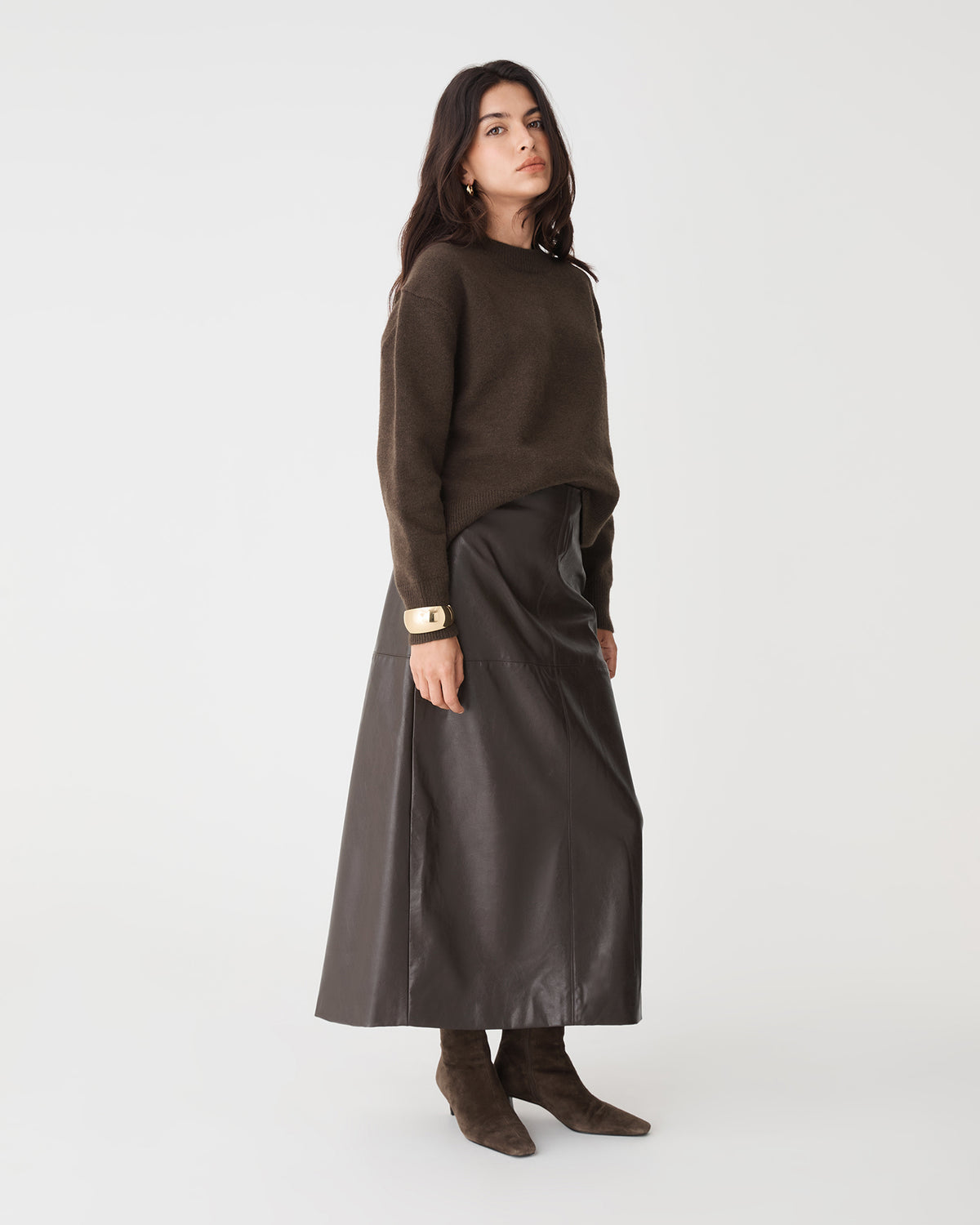 Joyli Round Neck Knit in chocolate — side view
