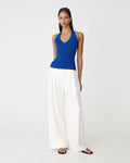 Chantell Halter Knit Top in cobalt — full-length view