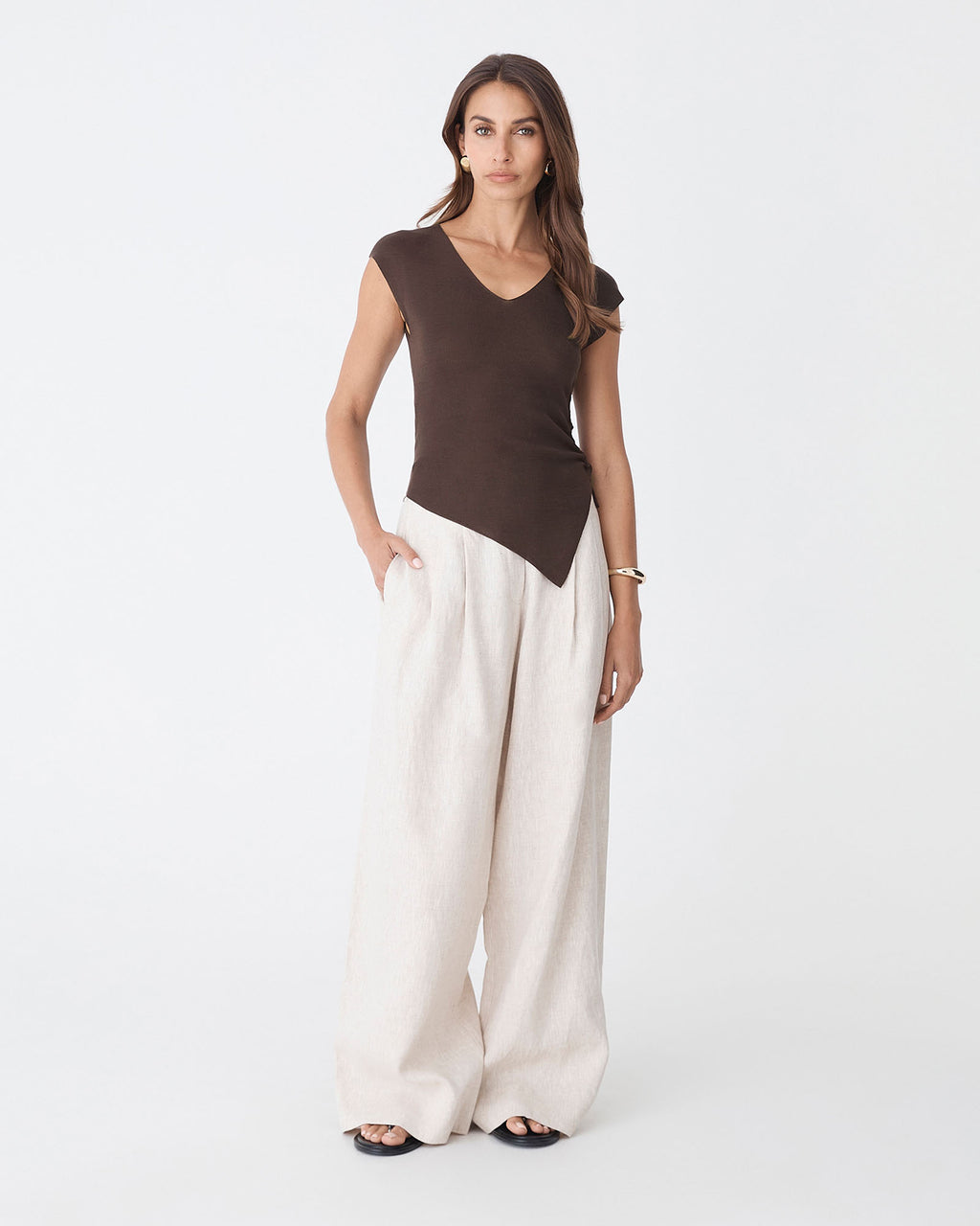 Galina Ruched Lyocell Knit in chocolate — full-length view 2