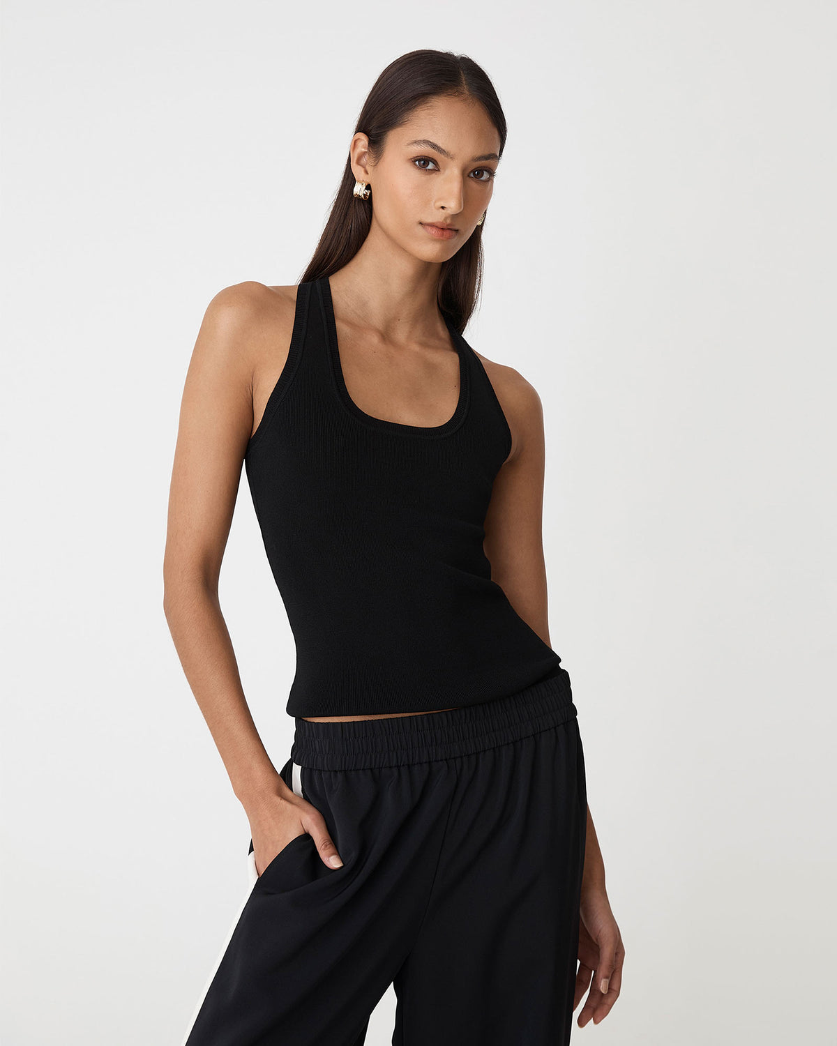 Valentine Scoop Neck Tank in black — close-up view