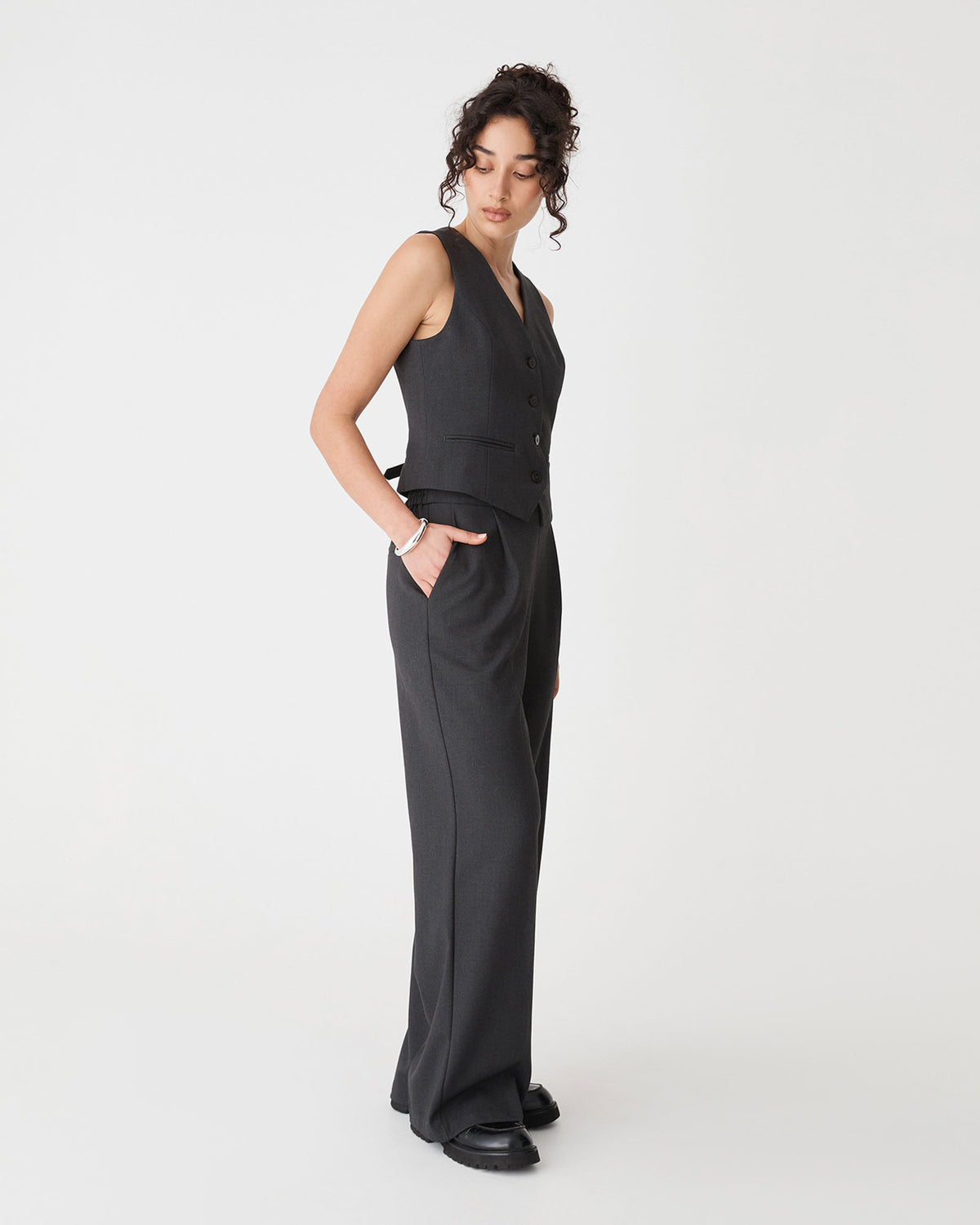 Westwood Elastic Waist Pants in charcoal — side view