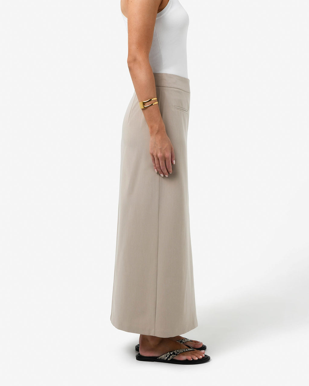 Milton Split Front Skirt in khaki — side view