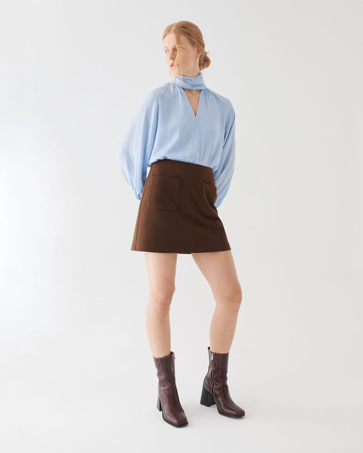 Sienna Pussybow Blouse in sky blue — side view