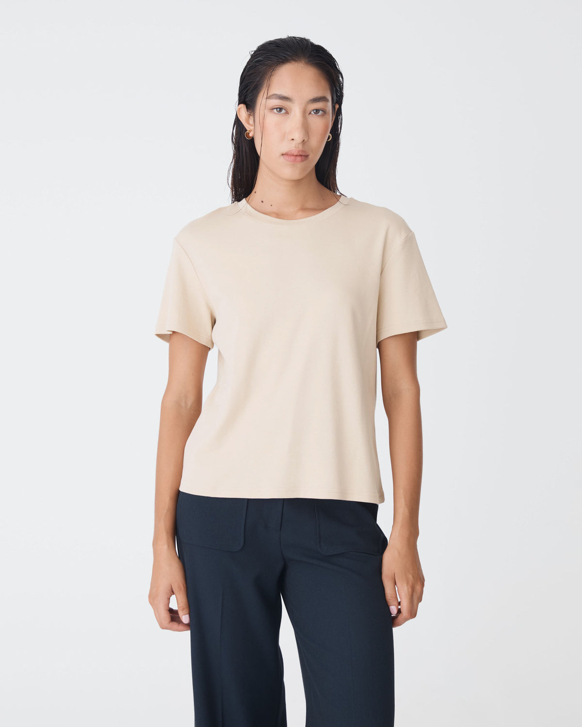 May Relaxed Cotton T-shirt in nude — close-up view 2