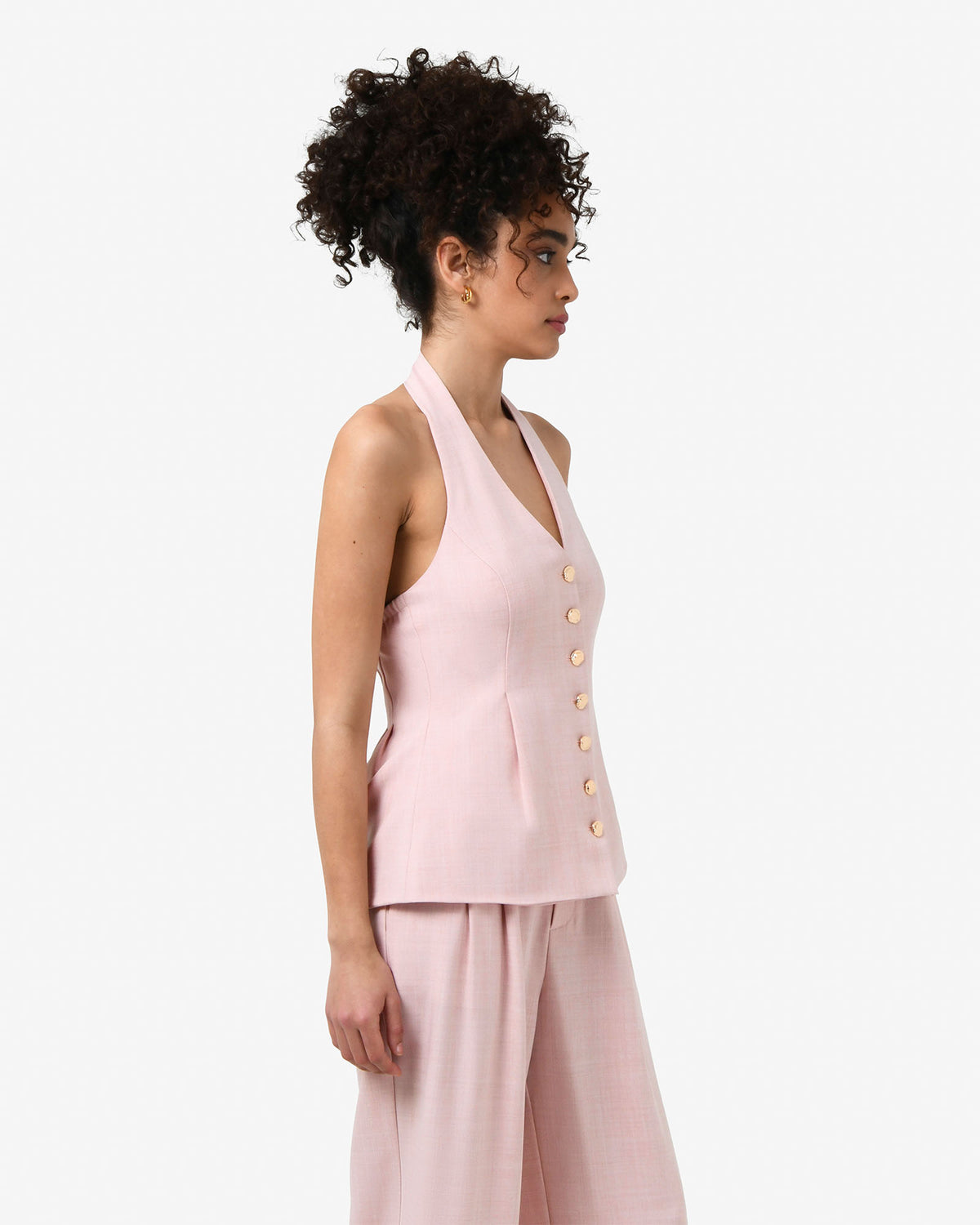Lola Halter Neck Peplum Vest in pink — side view