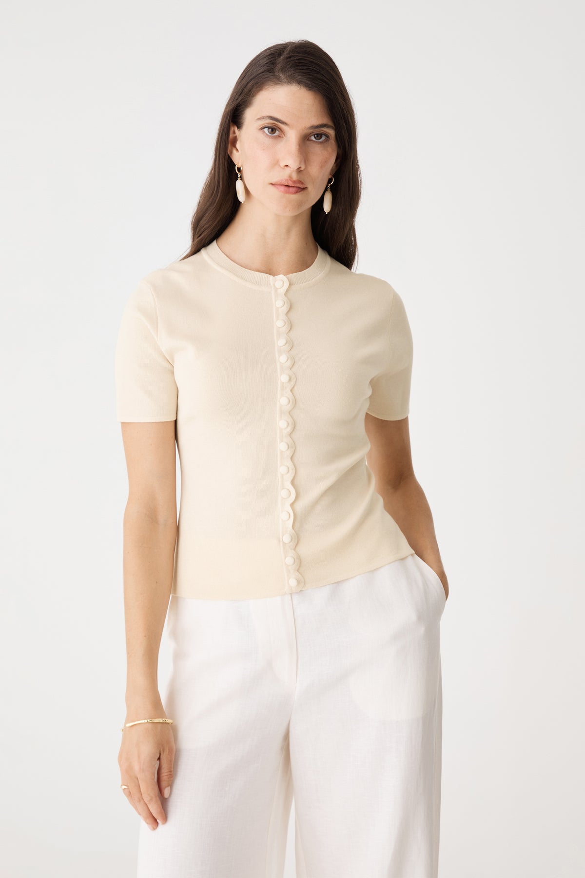Mel Short Sleeve Scallop Knit