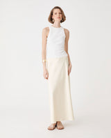 Louise Bias Satin Skirt in vanilla — full-length view
