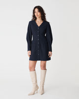 Dale Barrel Sleeve Dress in dark navy — full-length view