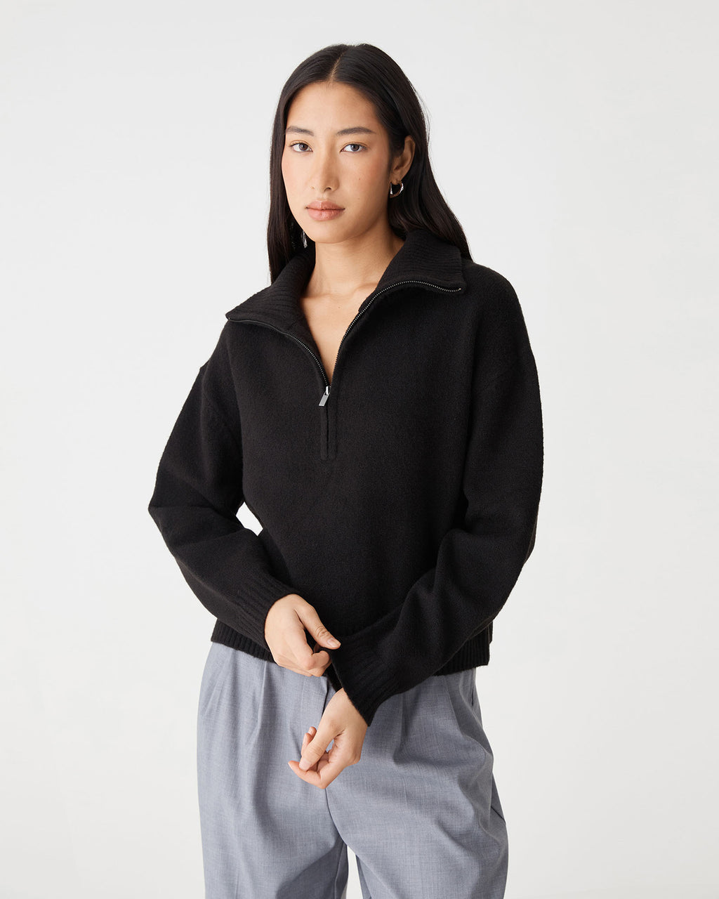 Marnie Half Zip Jumper in black — close-up view 2