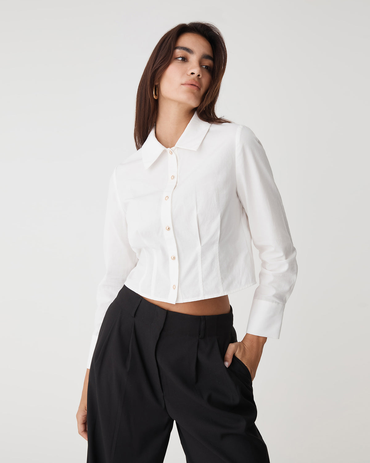 Gabby Pleated Hem Shirt in white — close-up view