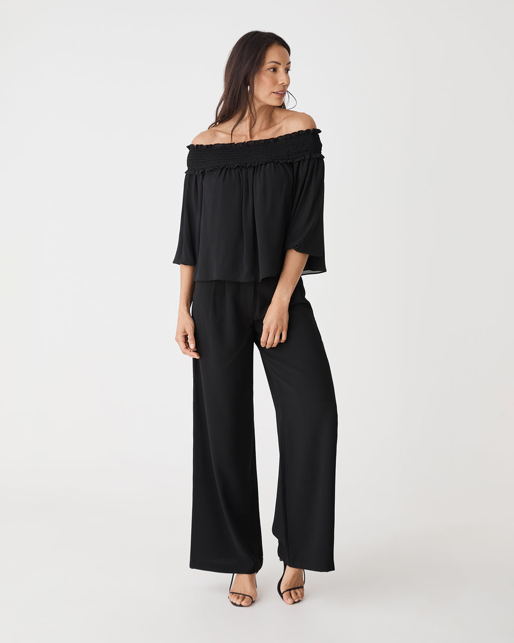 Lilly Off Shoulder Top in black — full-length view